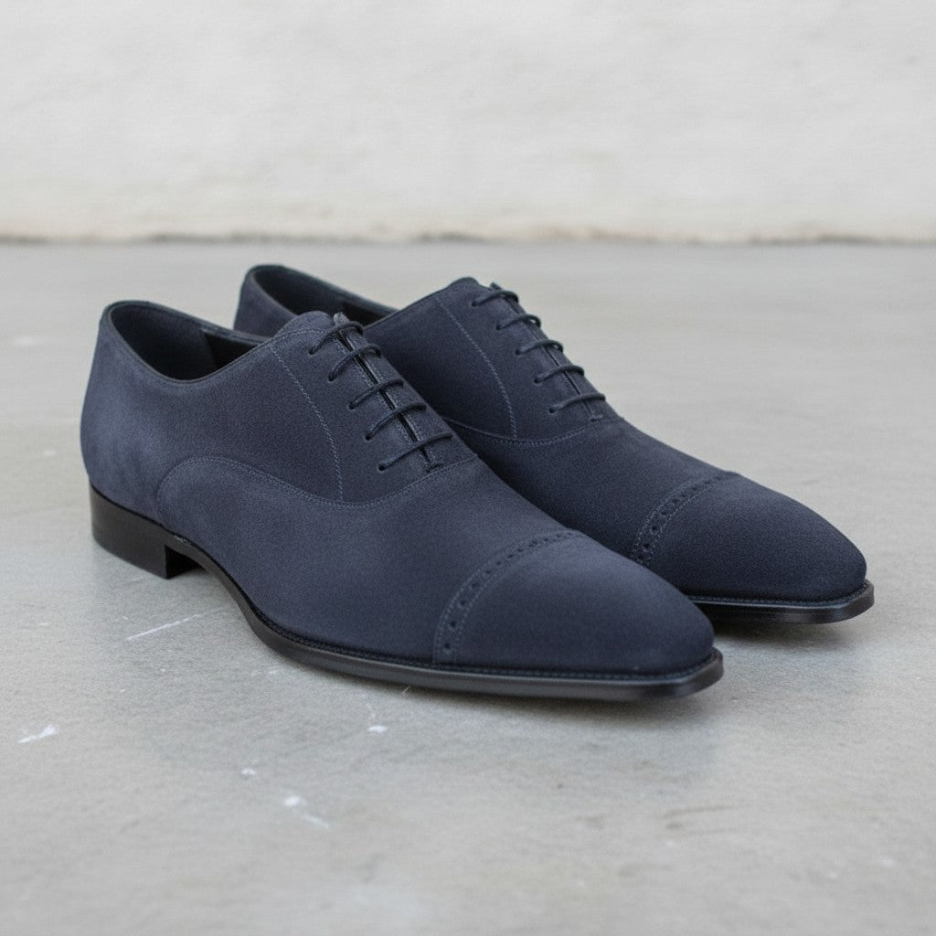 Men's Navy Blue Cap-Toe Suede Oxfords — Lundy