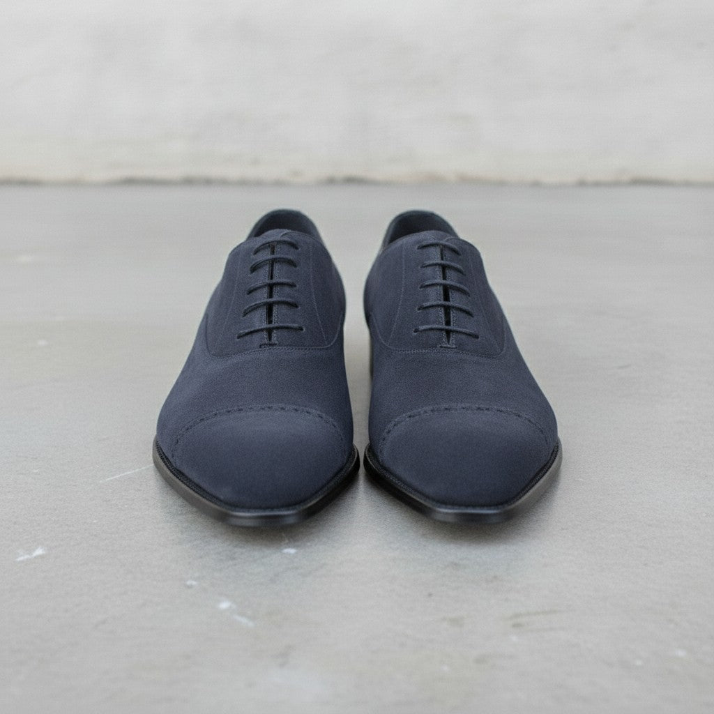 Men's Navy Blue Cap-Toe Suede Oxfords — Lundy