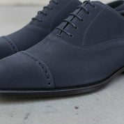 Men's Navy Blue Cap-Toe Suede Oxfords — Lundy