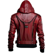 Men's Burgundy Hooded Leather Biker Jacket