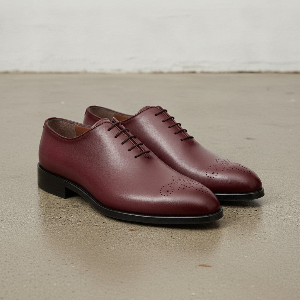 Men's Burgundy Plain-Toe Leather Oxfords — Norton