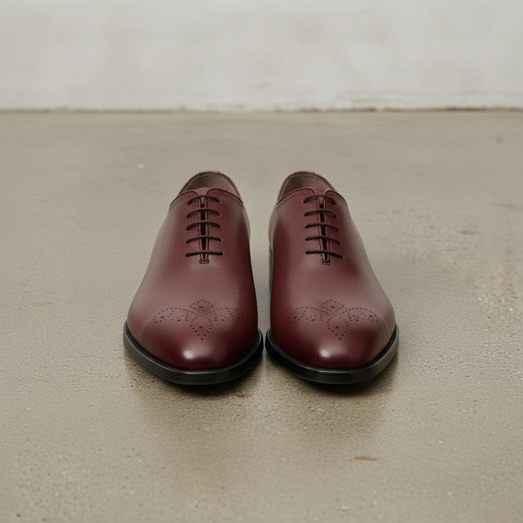 Men's Burgundy Plain-Toe Leather Oxfords — Norton