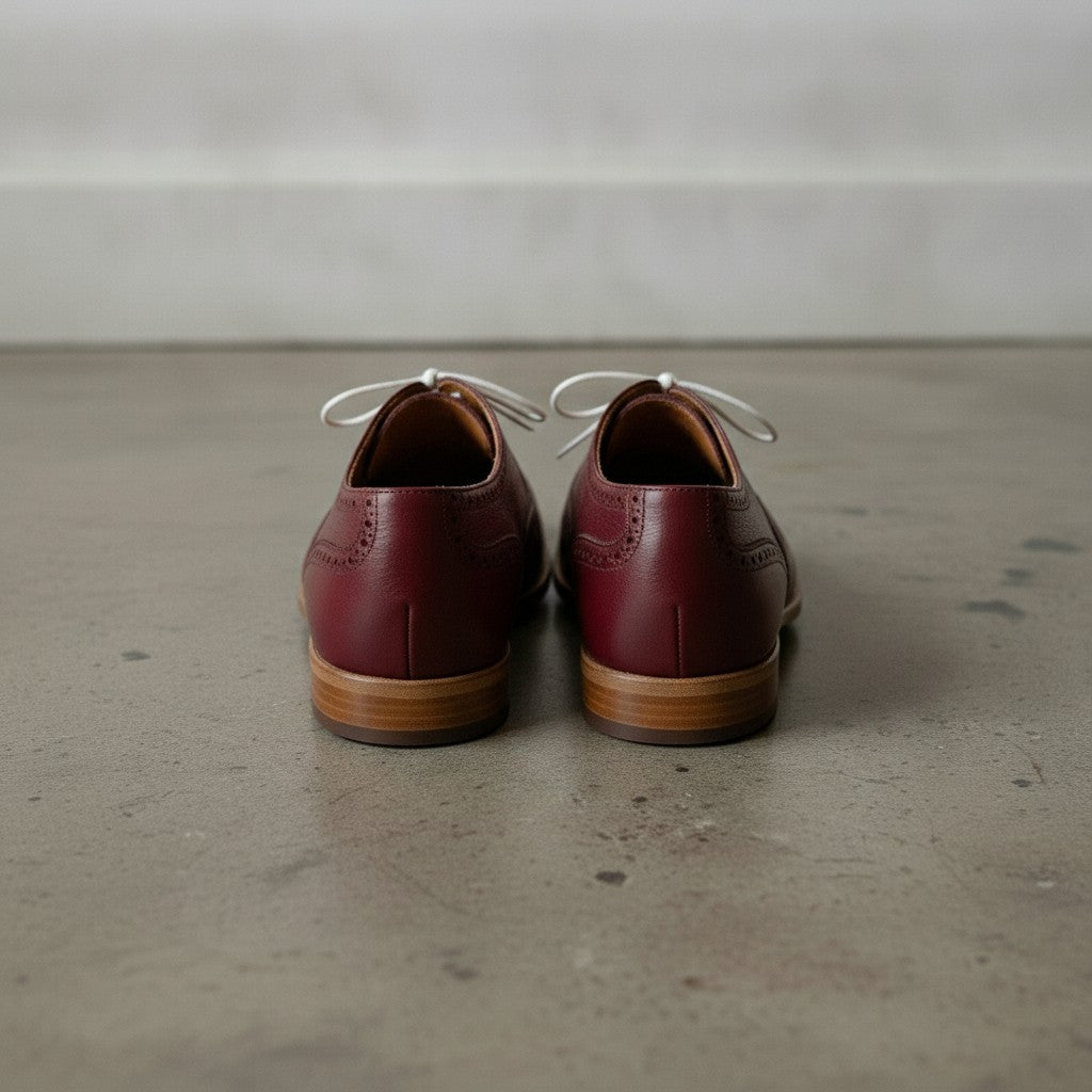 Men's Burgundy Wingtip Pebbled Leather Oxfords — Chigwell