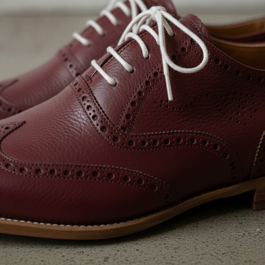 Men's Burgundy Wingtip Pebbled Leather Oxfords — Chigwell