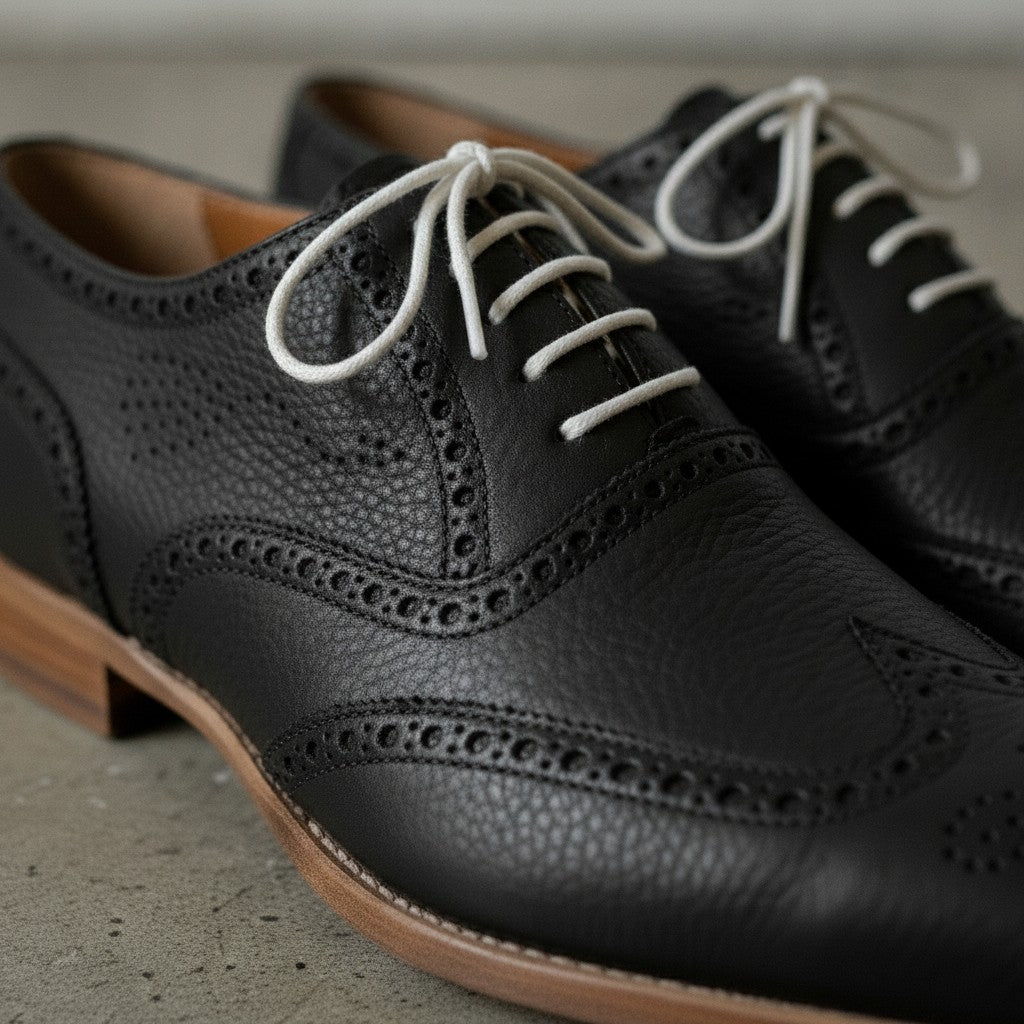 Men's Black Wingtip Pebbled Leather Oxfords — Chigwell