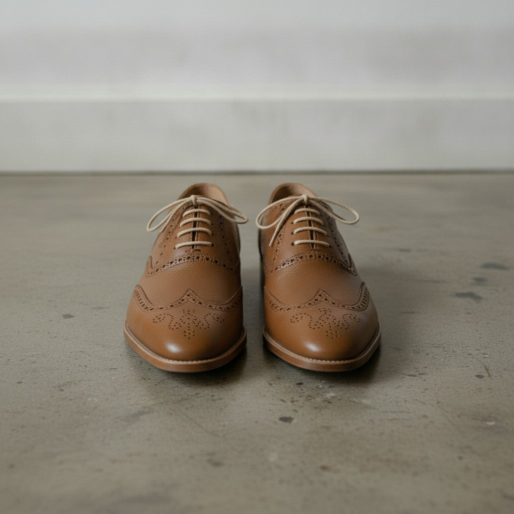 Men's Brown Wingtip Pebbled Leather Oxfords — Chigwell