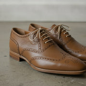 Men's Brown Wingtip Pebbled Leather Oxfords — Chigwell