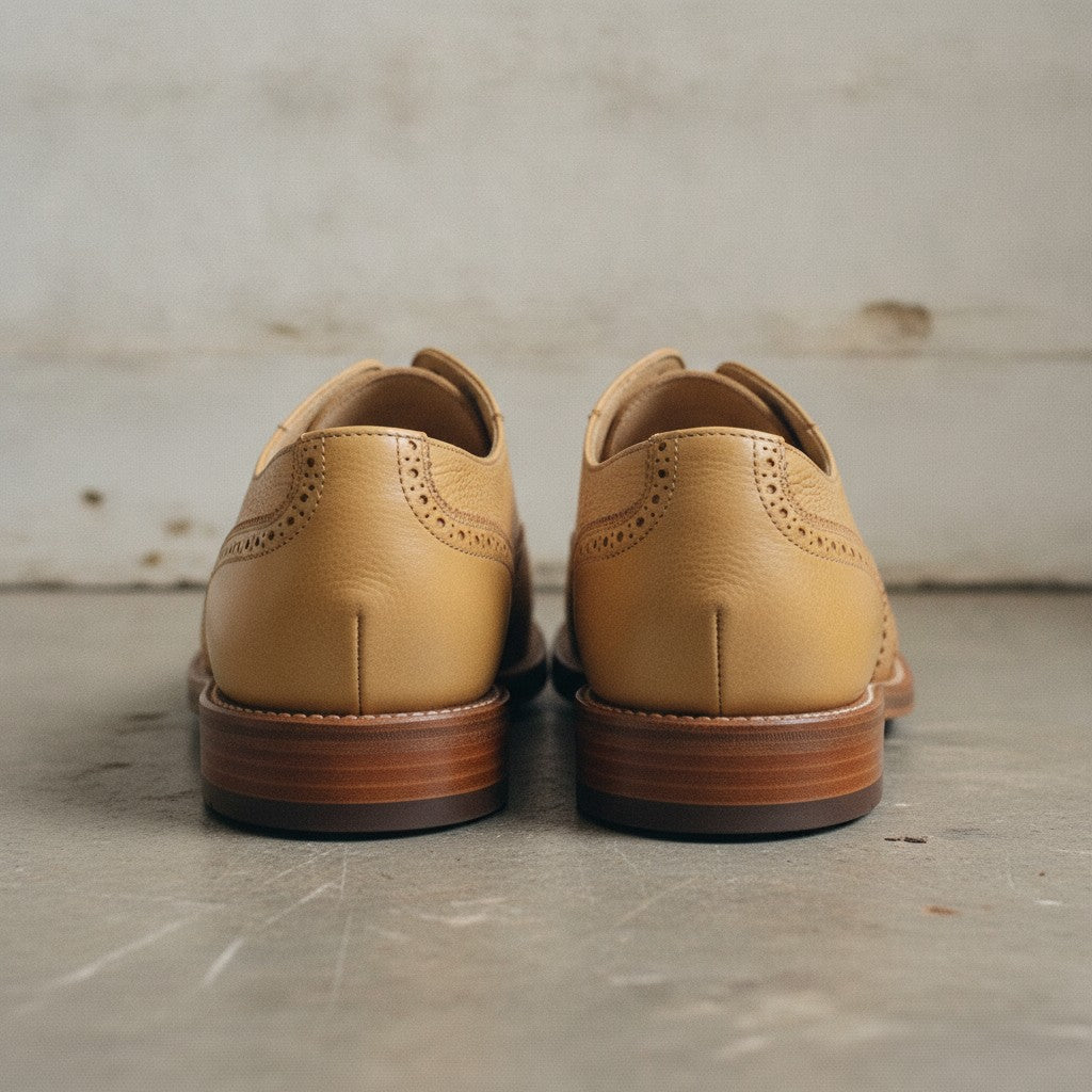 Men's Tan Wingtip Pebbled Leather Oxfords — Chigwell