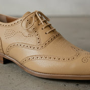 Men's Tan Wingtip Pebbled Leather Oxfords — Chigwell