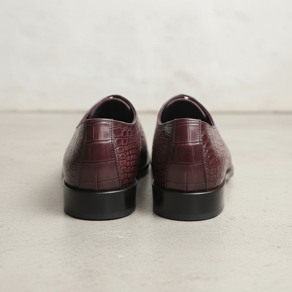 Men's Burgundy Alligator-Embossed Leather Oxfords — Amhurst