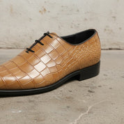 Men's Tan Alligator-Embossed Leather Oxfords — Amhurst