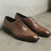 Men's Brown Alligator-Embossed Leather Oxfords — Amhurst