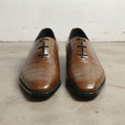 Men's Brown Alligator-Embossed Leather Oxfords — Amhurst
