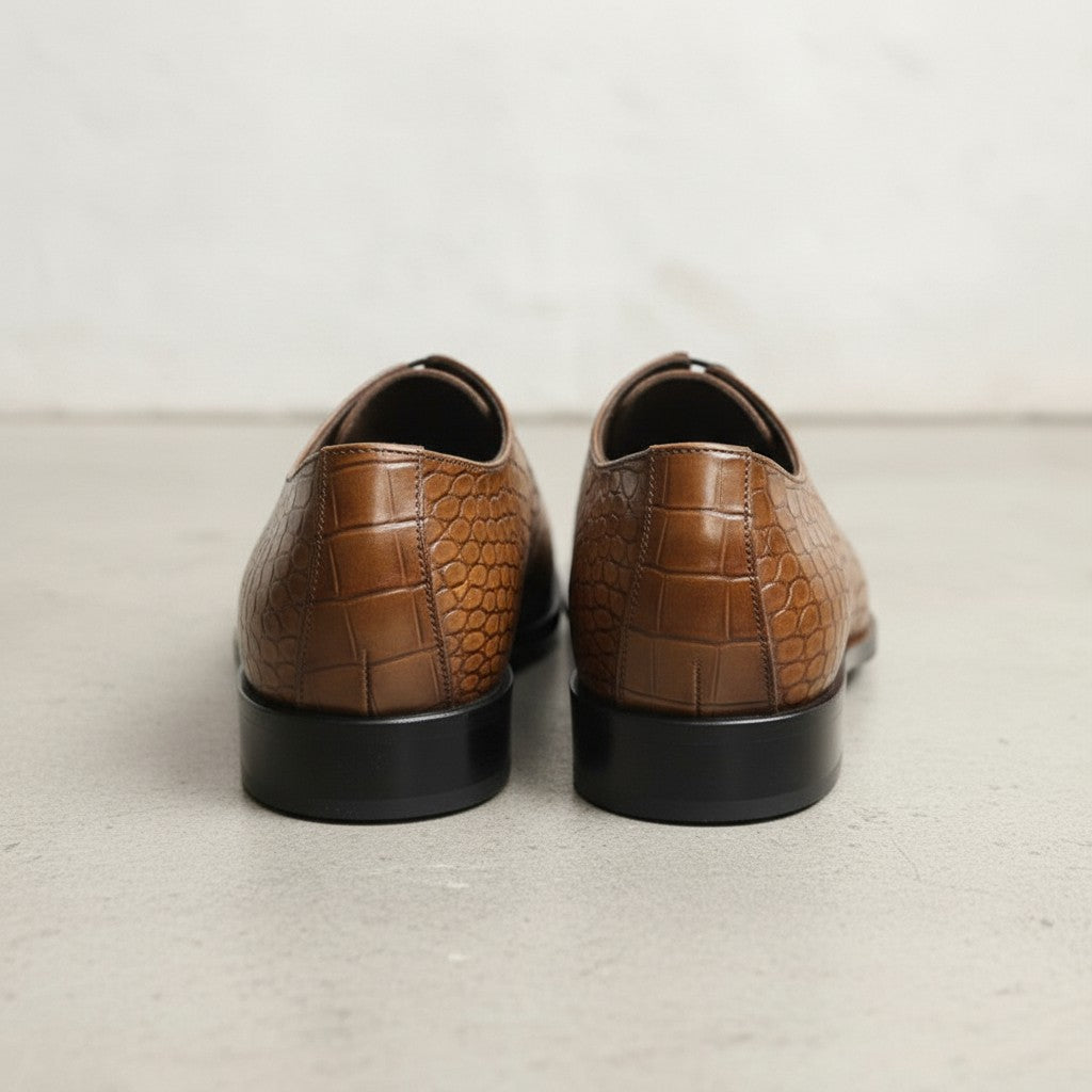 Men's Brown Alligator-Embossed Leather Oxfords — Amhurst