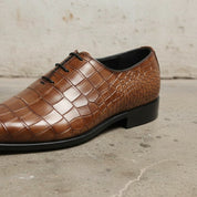 Men's Brown Alligator-Embossed Leather Oxfords — Amhurst