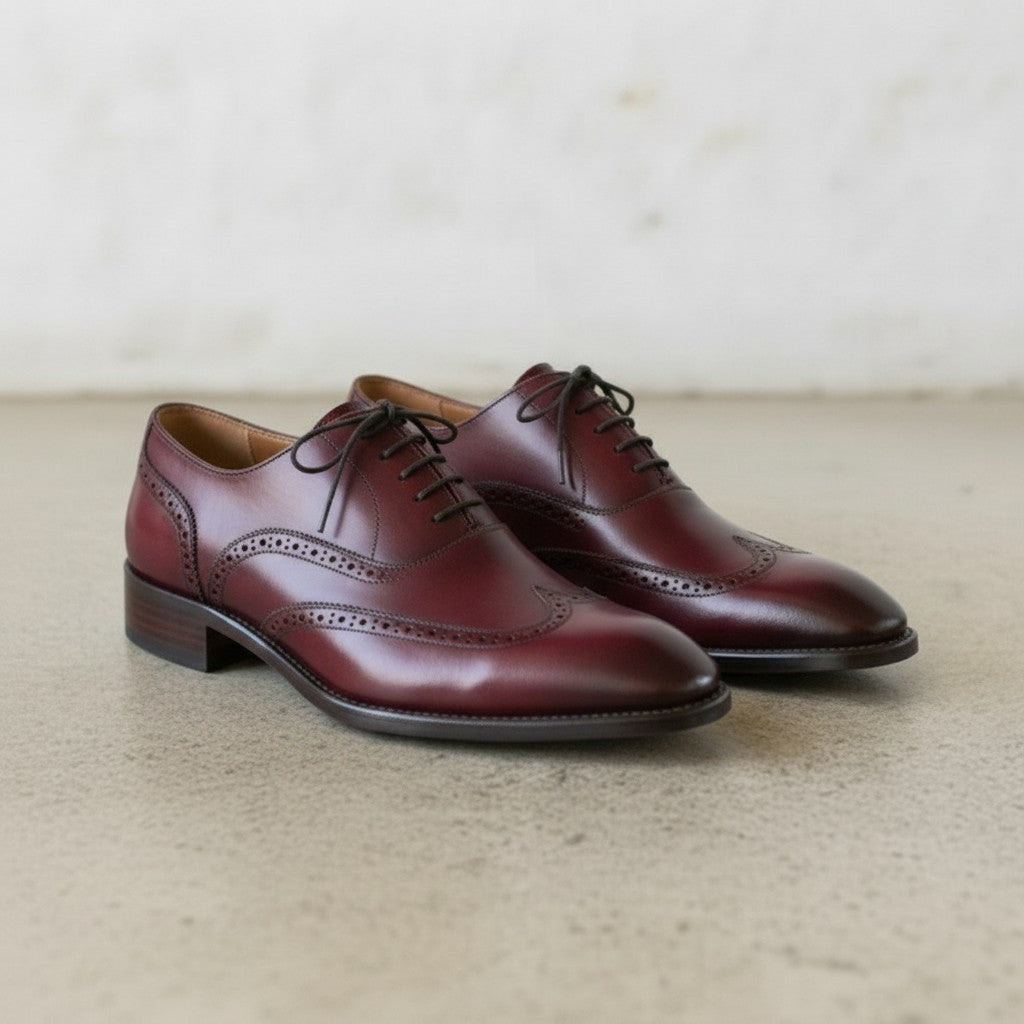 Men's Burgundy Wingtip Leather Oxfords — Blamey
