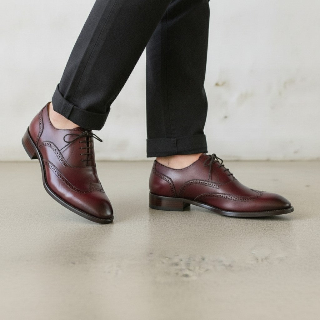 Men's Burgundy Wingtip Leather Oxfords — Blamey