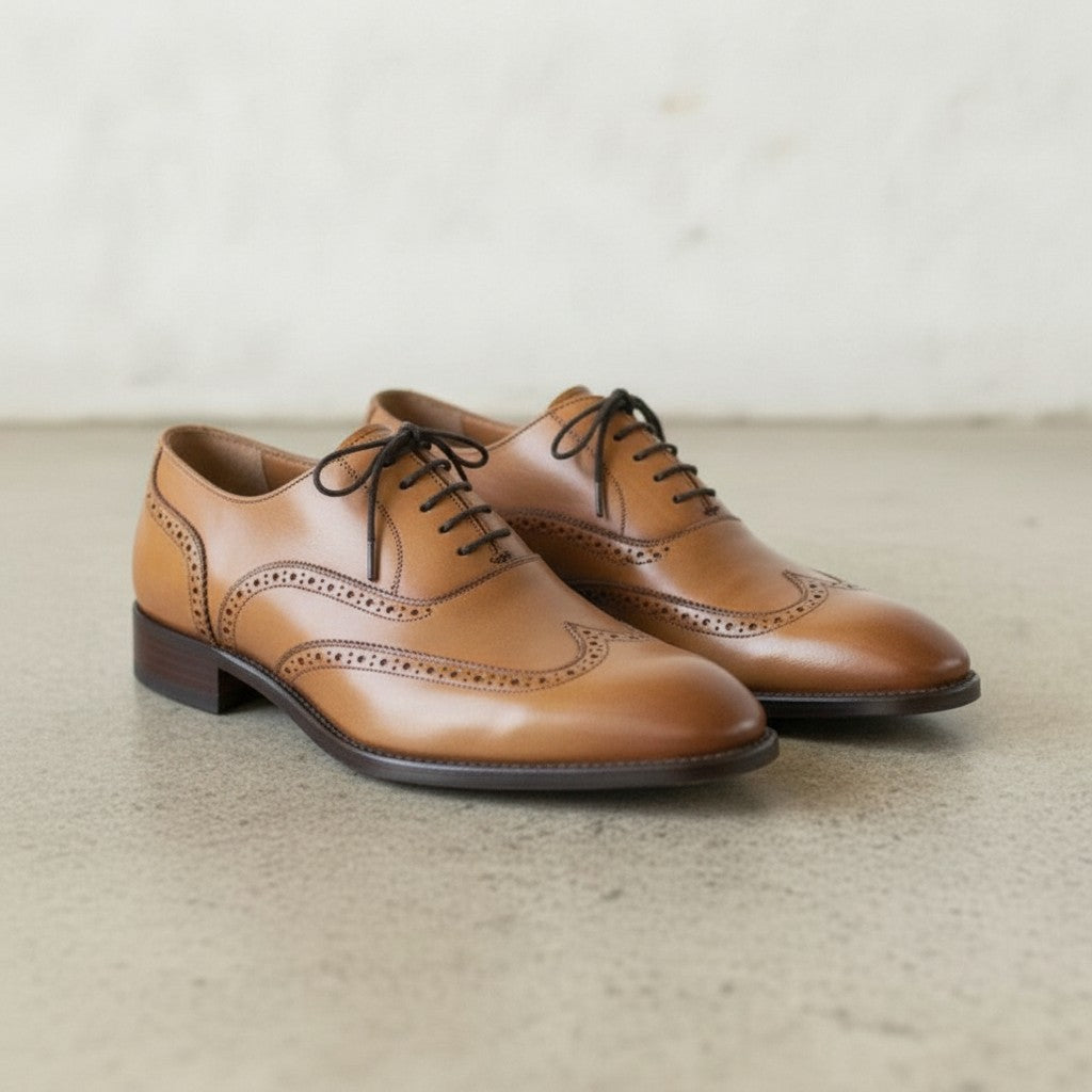 Men's Tan Brown Wingtip Leather Dress Shoes