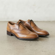 Men's Tan Wingtip Leather Oxfords — Blamey