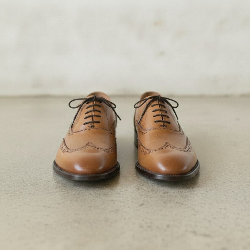 Men's Tan Wingtip Leather Oxfords — Blamey