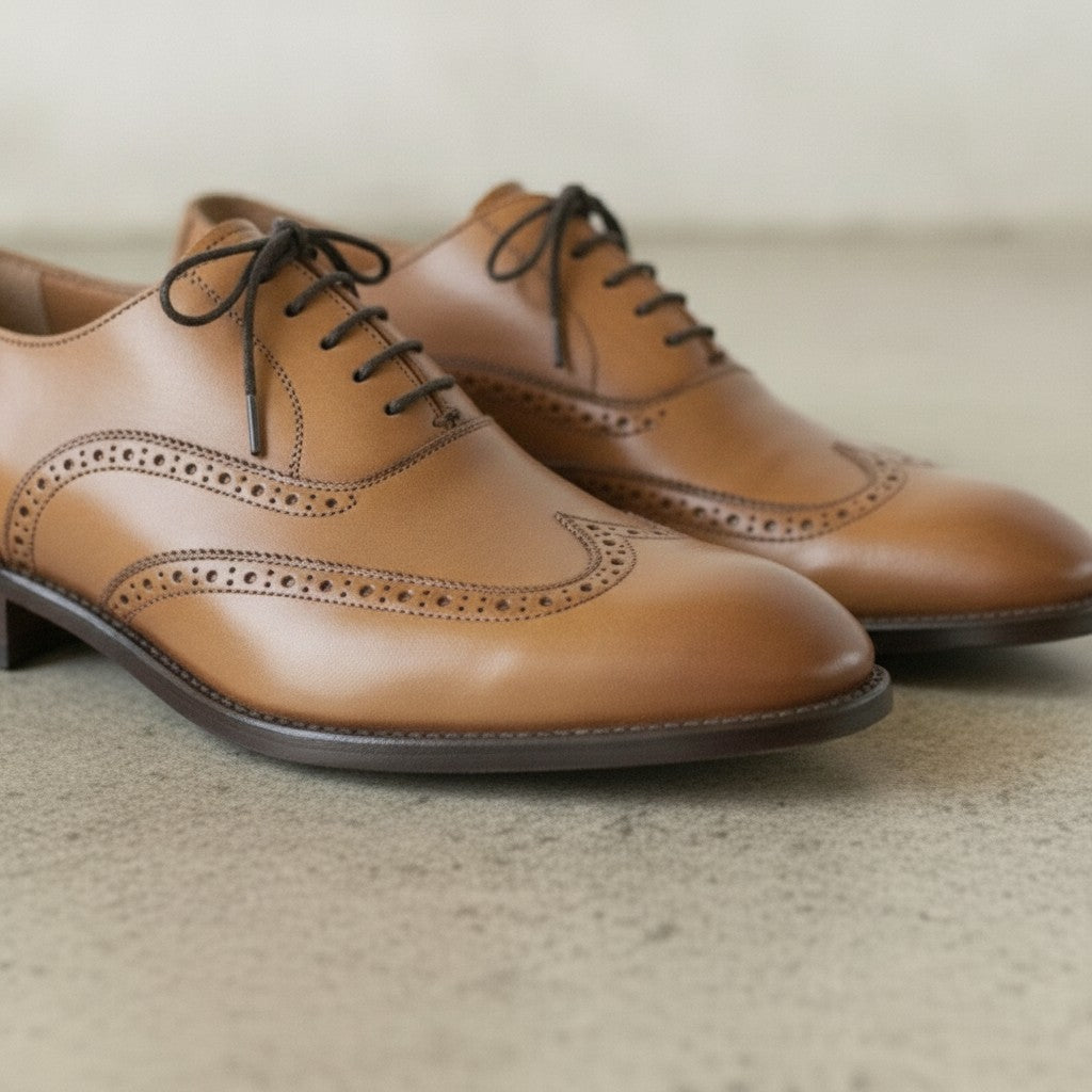 Men's Tan Wingtip Leather Oxfords — Blamey