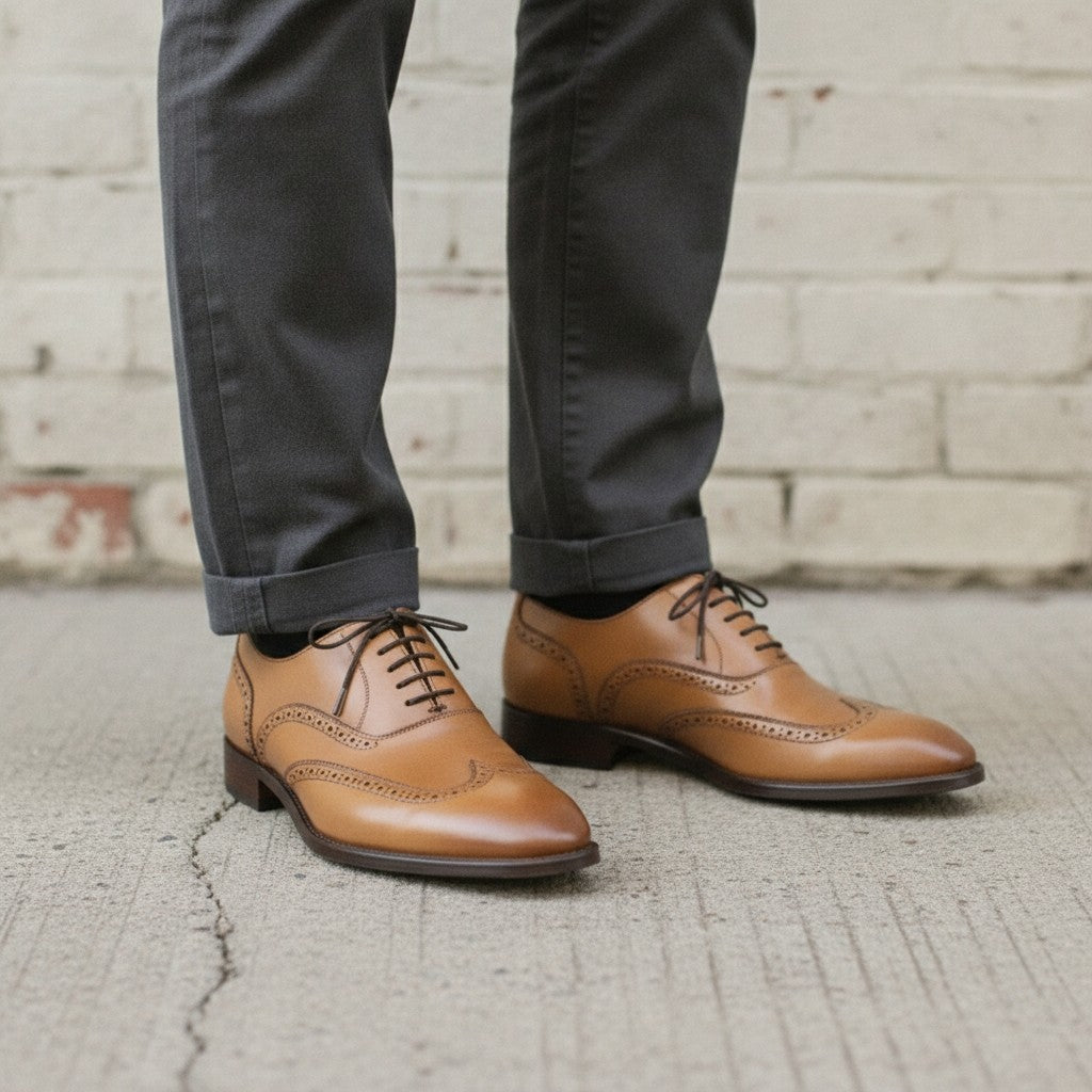 Men's Tan Wingtip Leather Oxfords — Blamey