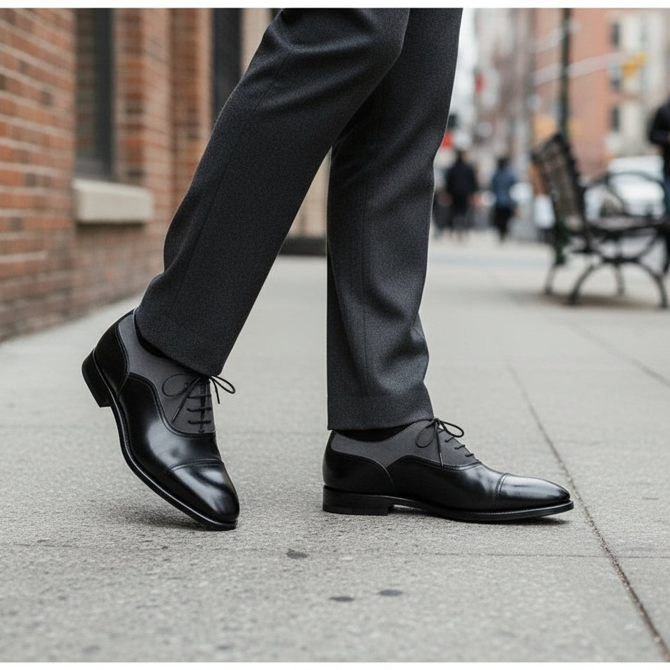 Men's Black Two-Tone Cap-Toe Leather Oxfords — Hastings — Hastings