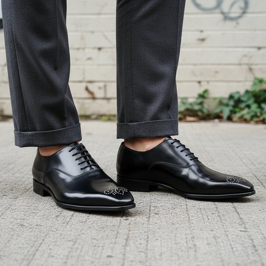 Men's Black Plain-Toe Leather Oxfords — Cambray
