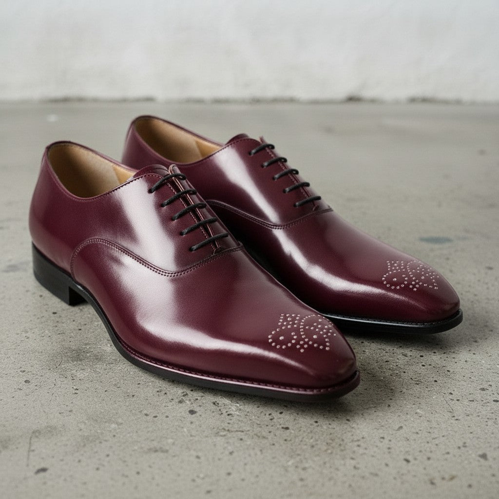 Men's Burgundy Plain-Toe Leather Oxfords — Cambray