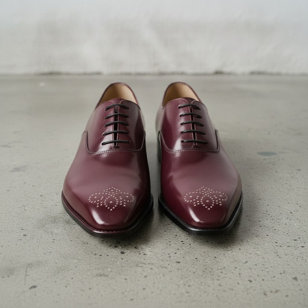 Men's Burgundy Plain-Toe Leather Oxfords — Cambray