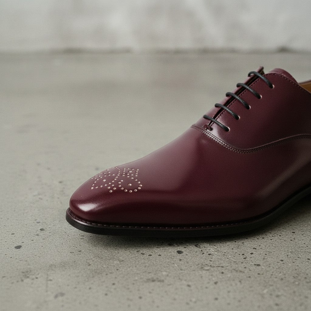 Men's Burgundy Plain-Toe Leather Oxfords — Cambray