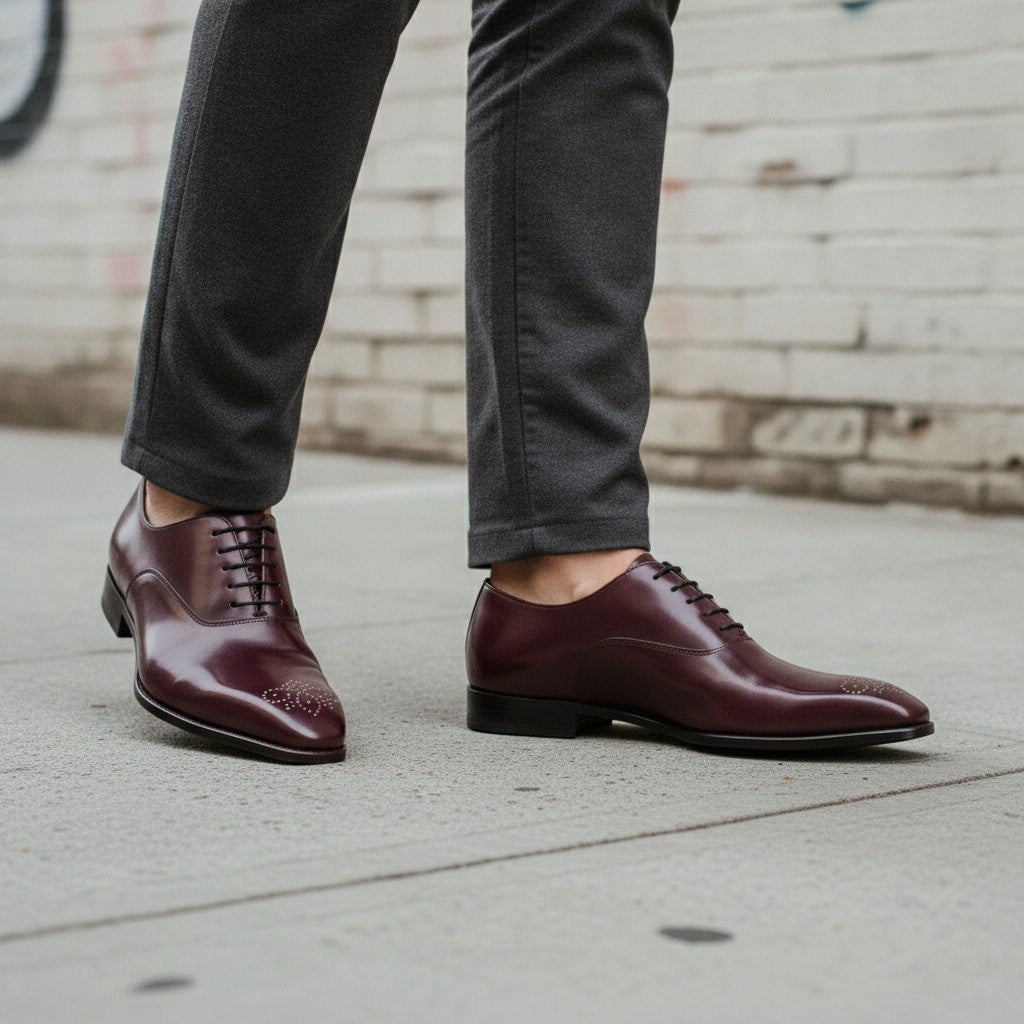 Men's Burgundy Plain-Toe Leather Oxfords — Cambray