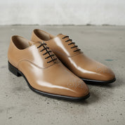 Men's Tan Plain-Toe Leather Oxfords — Cambray