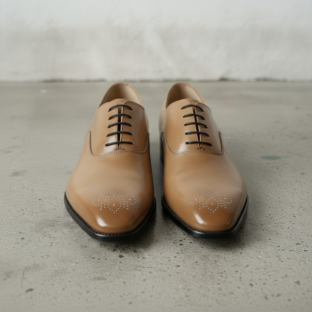 Men's Tan Plain-Toe Leather Oxfords — Cambray