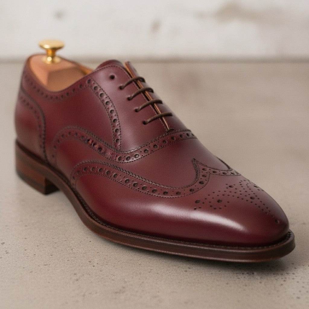 Men's Burgundy Wingtip Leather Oxfords — Dingley