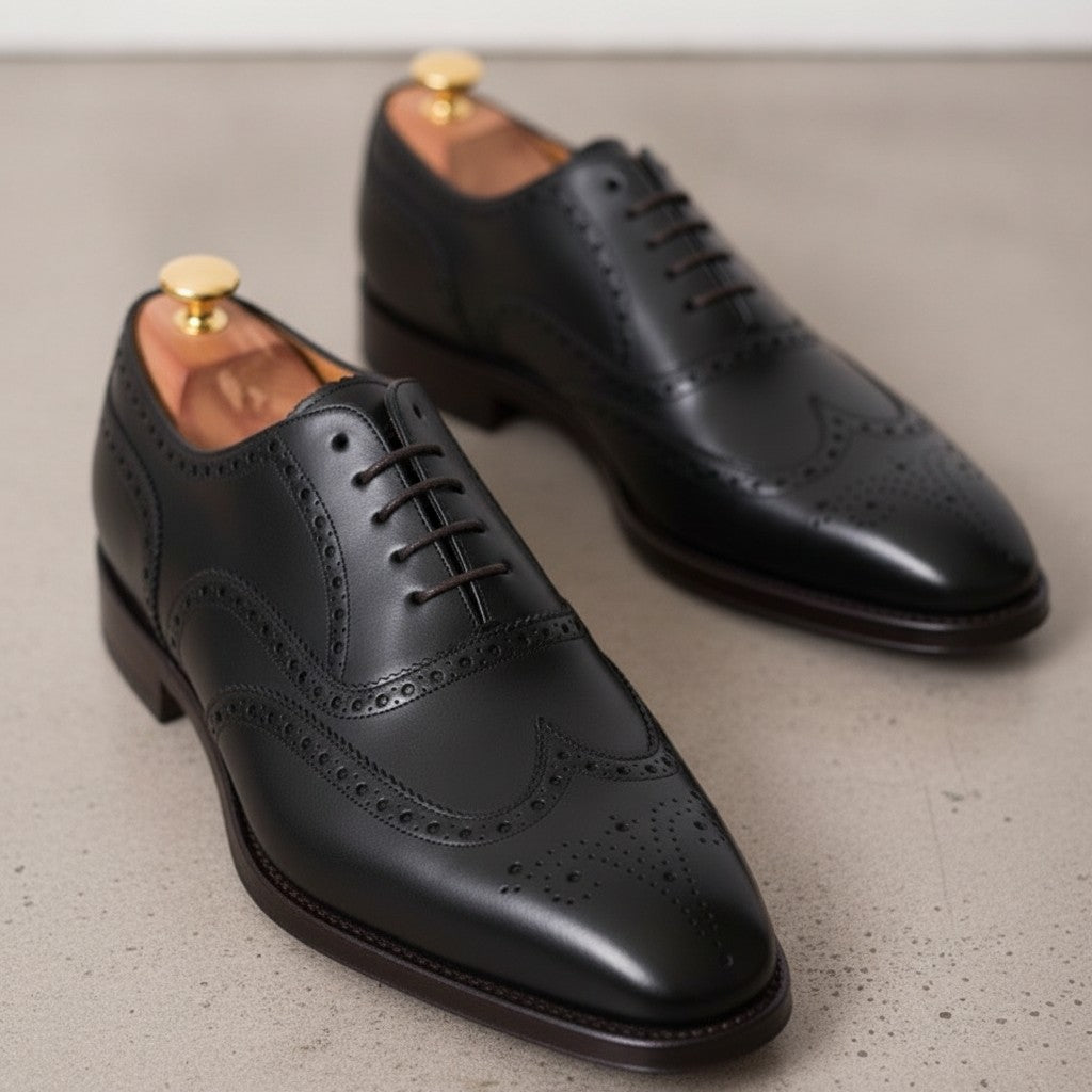 Men's Black Wingtip Leather Oxfords — Dingley