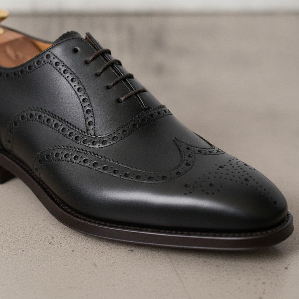 Men's Black Wingtip Leather Oxfords — Dingley