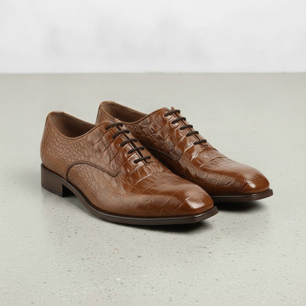 Men's Brown Alligator-Embossed Leather Oxfords — Kimpton