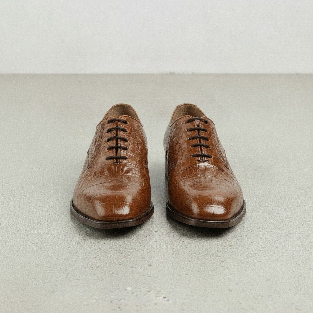 Men's Brown Alligator-Embossed Leather Oxfords — Kimpton