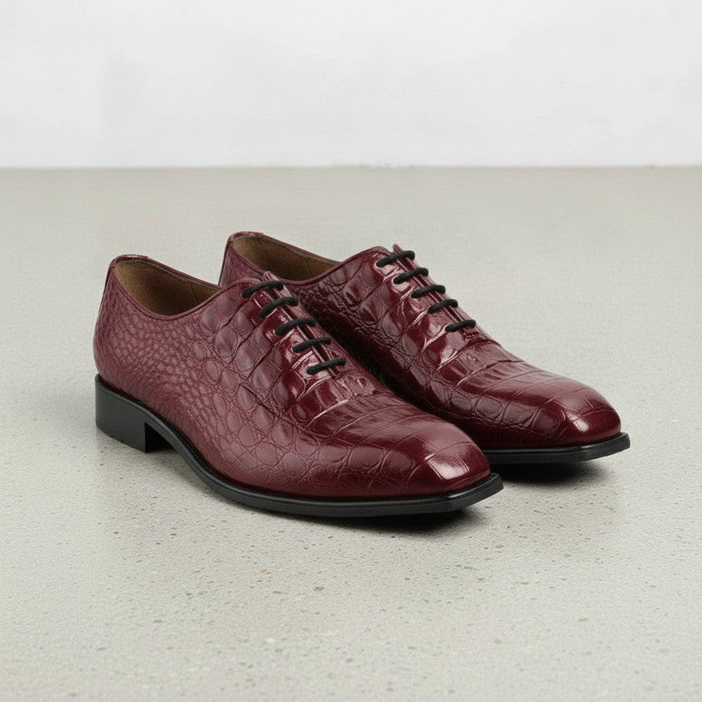 Men's Burgundy Alligator-Embossed Leather Oxfords — Kimpton