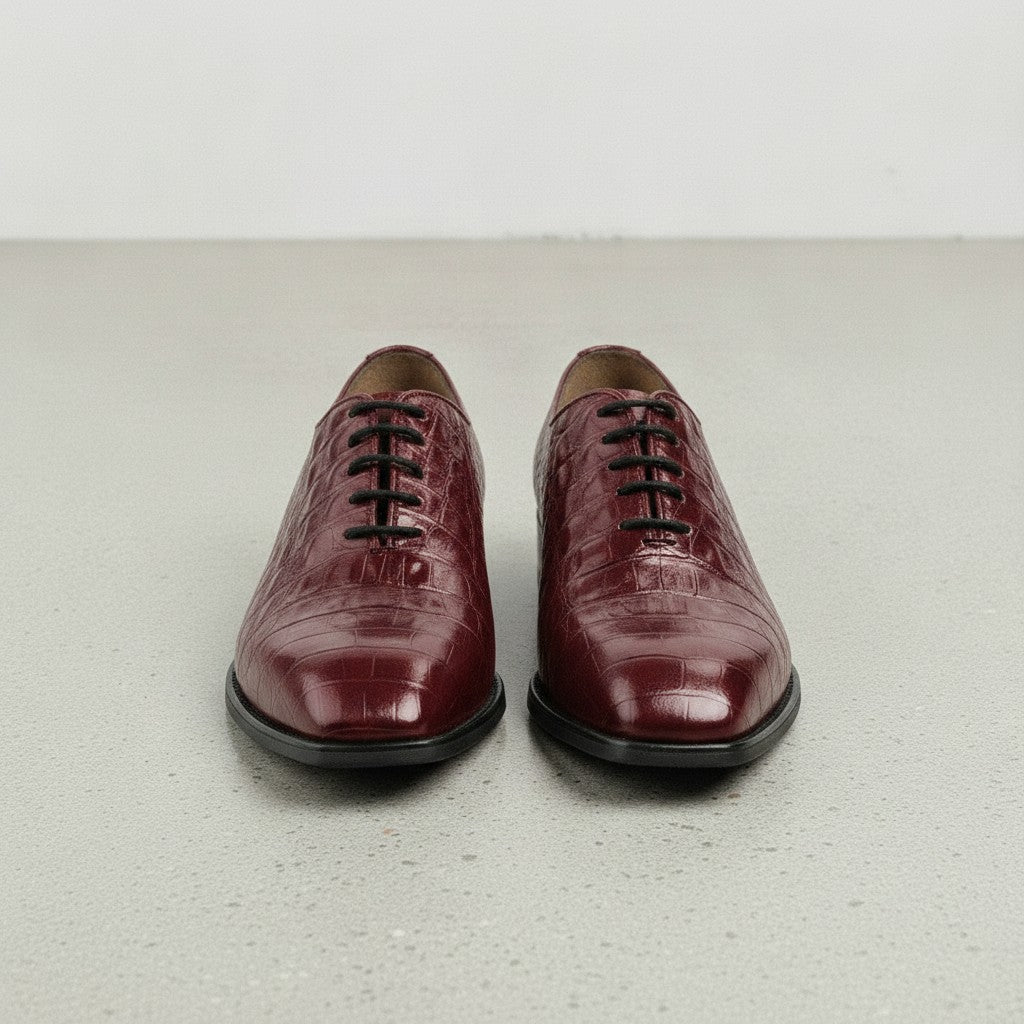 Men's Burgundy Alligator-Embossed Leather Oxfords — Kimpton