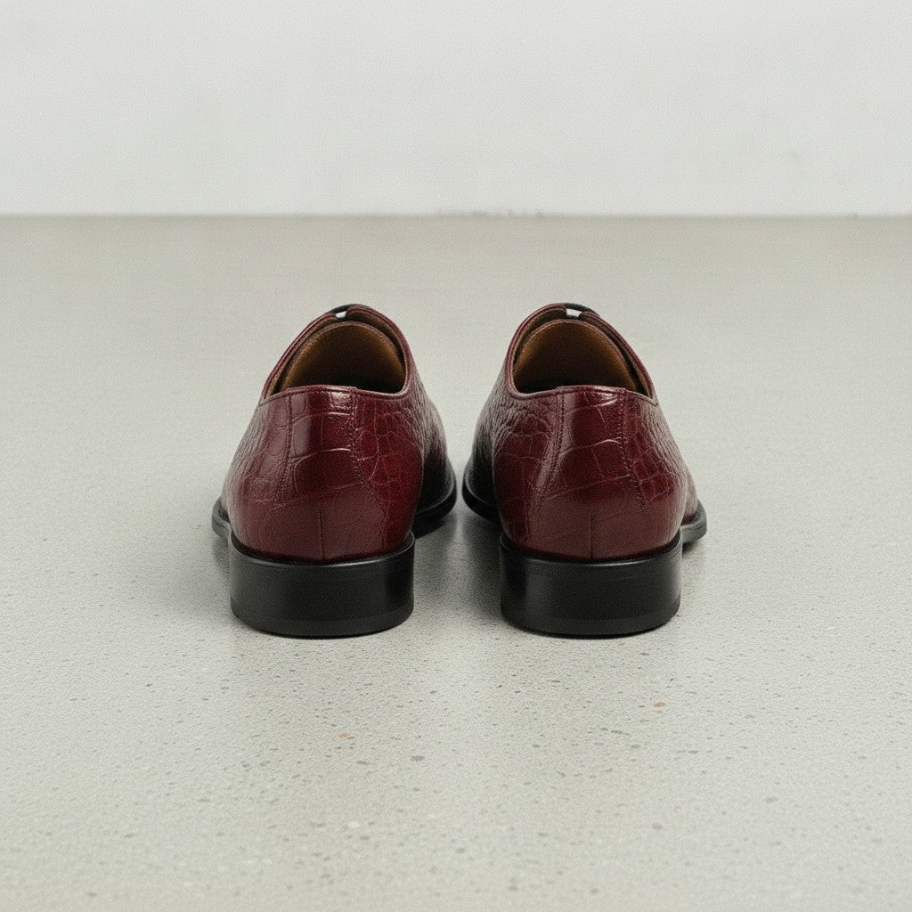 Men's Burgundy Alligator-Embossed Leather Oxfords — Kimpton