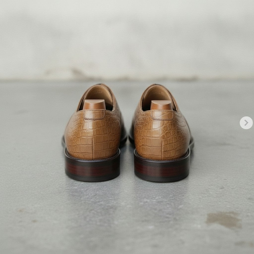 Handmade Men's Tan Alligator Texture Oxford Shoes — Copley
