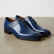 Men's Blue Plain-Toe Crocodile-Embossed Leather Oxfords — Esmond — Esmond
