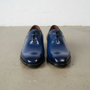 Men's Blue Plain-Toe Crocodile-Embossed Leather Oxfords — Esmond — Esmond