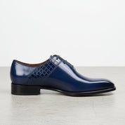 Men's Blue Plain-Toe Crocodile-Embossed Leather Oxfords — Esmond — Esmond