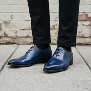 Men's Blue Plain-Toe Crocodile-Embossed Leather Oxfords — Esmond — Esmond