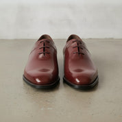 Men's Burgundy Plain-Toe Crocodile-Embossed Leather Oxfords — Esmond