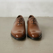 Men's Brown Plain-Toe Crocodile-Embossed Leather Oxfords — Esmond