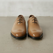 Men's Tan Plain-Toe Crocodile-Embossed Leather Oxfords — Esmond